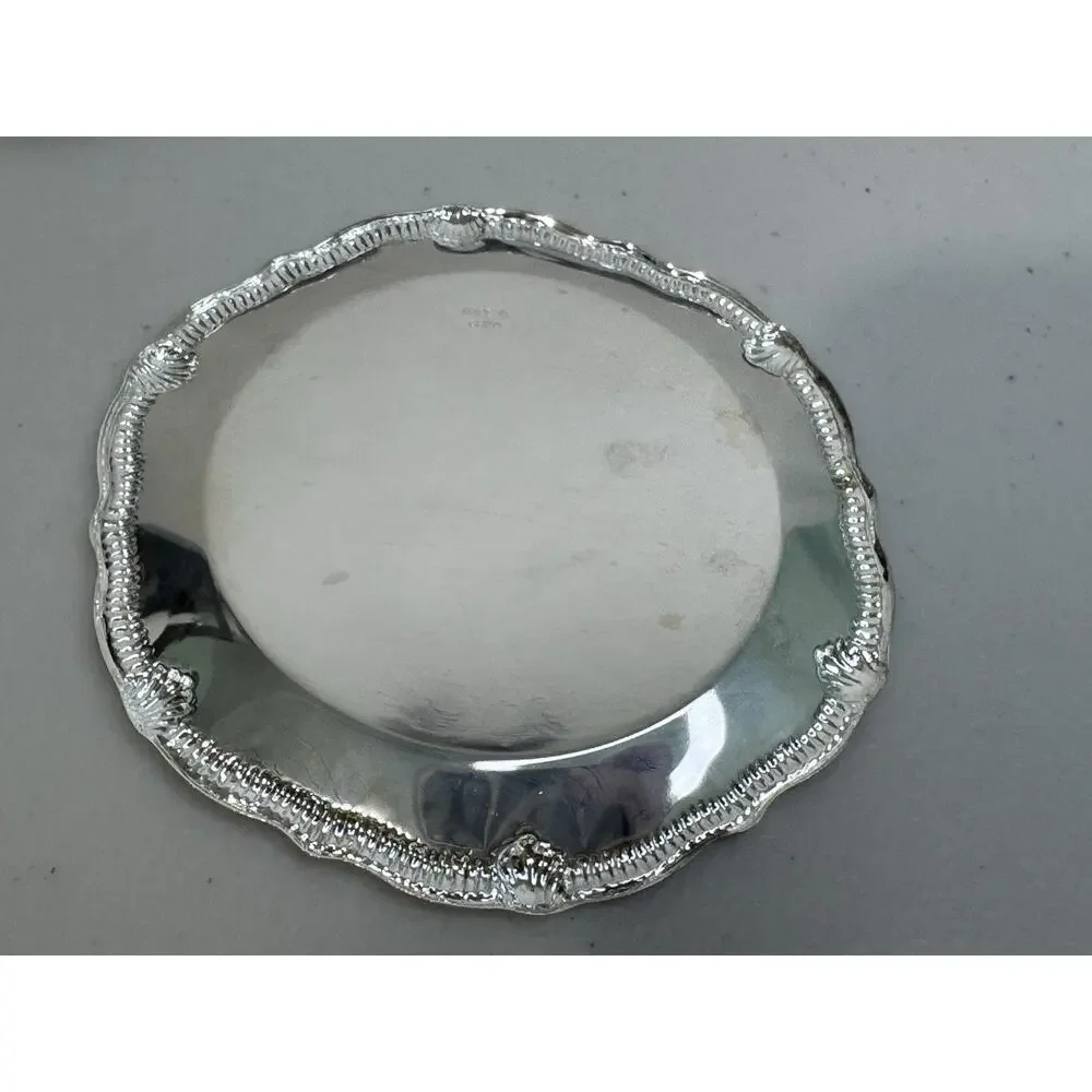 Vintage Silver-Plated Coasters Set of 4 Ornate Scalloped Embossed Patina 3.5”